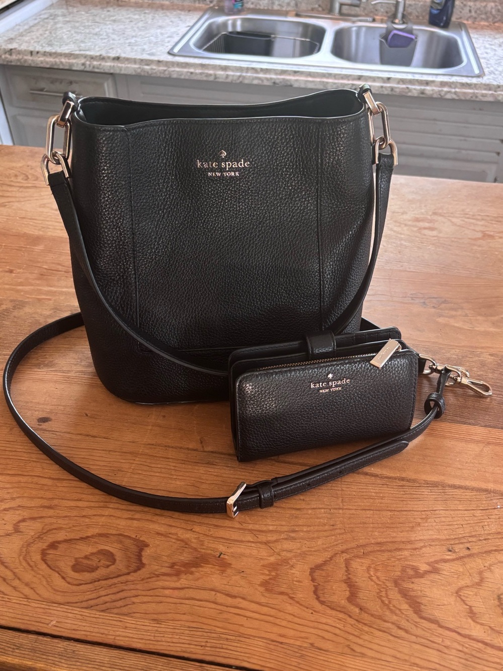 Kate Spade Black Pebbled Leather Shoulder Bag with Wallet Set